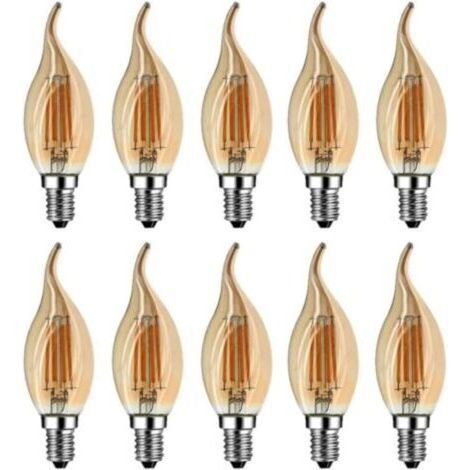 Ampoule Flamme LED E14, 4W Equivalent à Ampoule Halogène/Incandescente 40W, Blanc Chaud 2700K, Flamme Bougie LED encastrable, 360° Faisceau, IRC80, Verre marron, Lot de 10 [Classe énergétique A++] (1/5)