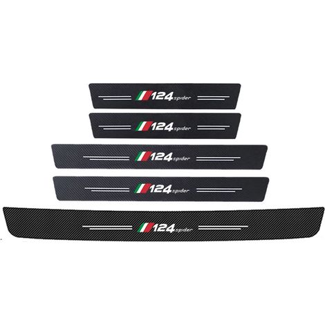 (5 pièces) Autocollants de style pour Fiat 124 Spider : logo,seuils de porte,protection en fibre de carbone,hayon,pare-chocs,pédales (1/3)