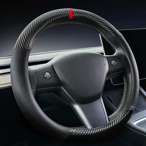 Lenkradabdeckung Carbon Leder für Tesla Model 3/Y Schwarz Rutschfest (1/5)