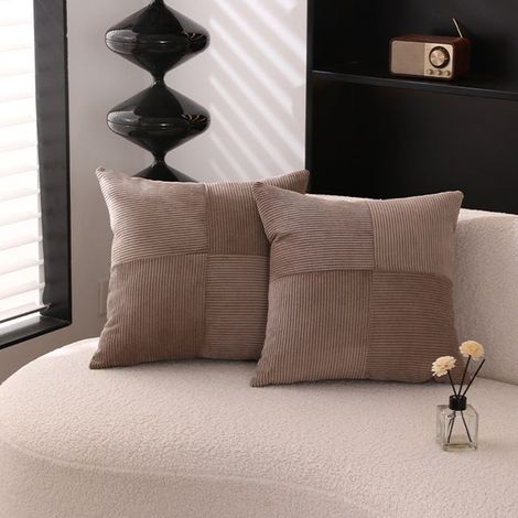 1 Coussin carré, tissu côtelé marron, 45x45 cm, rembourrage moelleux, décoration salon chambre (1/4)