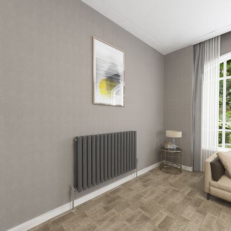 SKY Bathroom 600x1003mm Anthracite Double Oval Column Radiator Horizontal Central Heating Rad