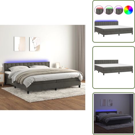Boxspringbett mit Matratze & LED Dunkelgrau 200x200 cm Samt - Boxspringbett - Doppelbett - Samtbett - Luxusbett - Bettenrahmen (1/5)