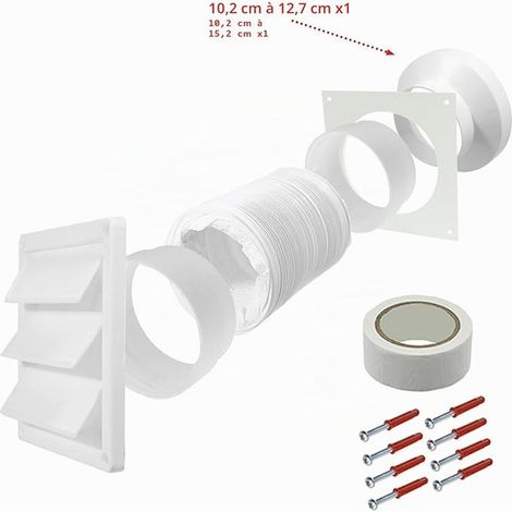 Kit d'aération extérieur universel pour climatisation 100 mm, 125 mm, 150 mm blanc