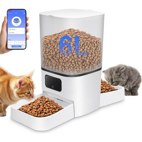 Smart Automatic Cat Feeder with WiFi, App Control, Dual Power Source for Cats and Dogs (6 Liter, Two Containers) (1/5)