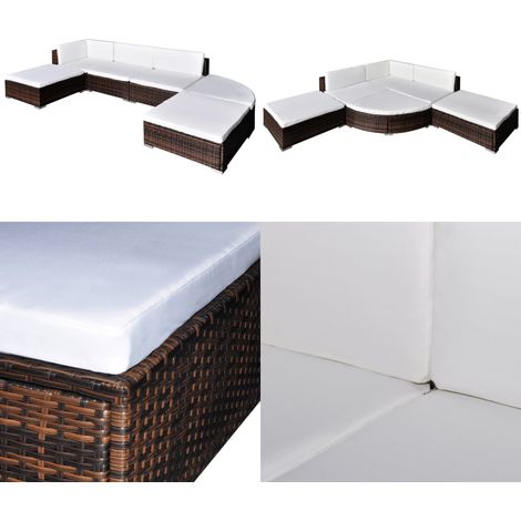 6-tlg. Garten-Lounge-Set mit Auflagen Poly Rattan Braun - Loungeset - Gartenmöbel - Rattan Möbel - Outdoor Lounge - Esstischgarnitur - Home & Living (1/5)