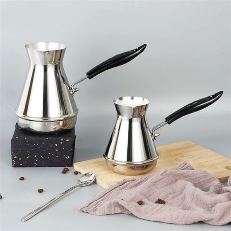 1 article - Cafetière - Manche longue - Portable - Acier inoxydable - 350 ml - Argent, polyvalent et pratique (1/5)