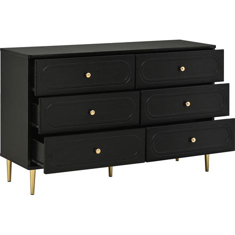 Buffet 6 tiroirs meuble de rangement à façades à creux ovales et pieds en métal (1/5)