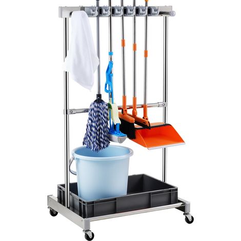 Support Range Outils de Jardin 10 Emplacements avec Crochets Porte-outils de Garage Métal PP sur Roulettes pour Organisation et Stockage Abri Extérieur des Outils, Râteaux, Balais à Long Manche (1/5)
