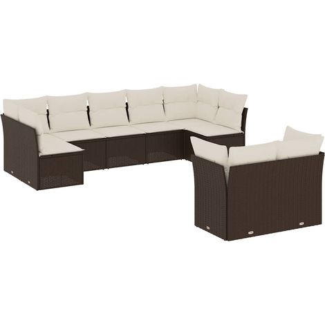 vidaXL Set Divani da Giardino 9pz con Cuscini Marrone in Polyrattan (1/5)