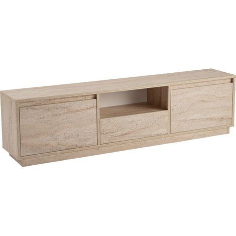 Support TV élégant et Robuste, Travertine, 160 x 42 x 18 cm, Fabriqué en Panneau de Particules 100% mélamine, épaisseur : 18 mm, Parfait pour Les espaces Modernes à Domicile, Bureau et études, (1/5)