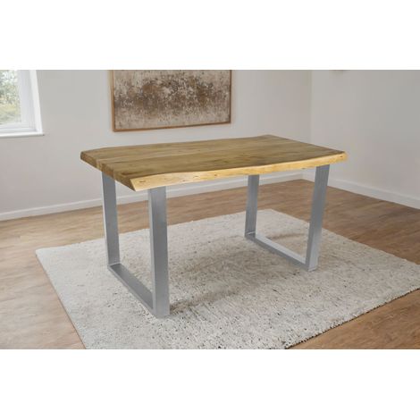 Esstisch Baumkante Akazie massiv eichenfarben 160 x 85 U-Gestell silber CALI (1/5)