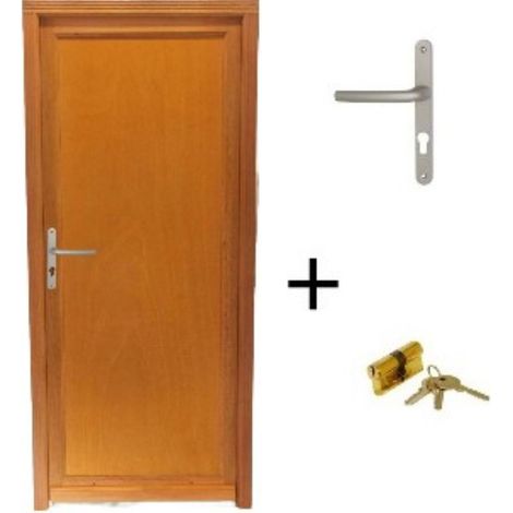 Gd Menuiseries – Porte de service bois pleine 200x90 cm – Ouvrant à droite – Épaisseur 39 mm – Seuil aluminium anodisé – Vitrage granit 4 mm - 01245F924