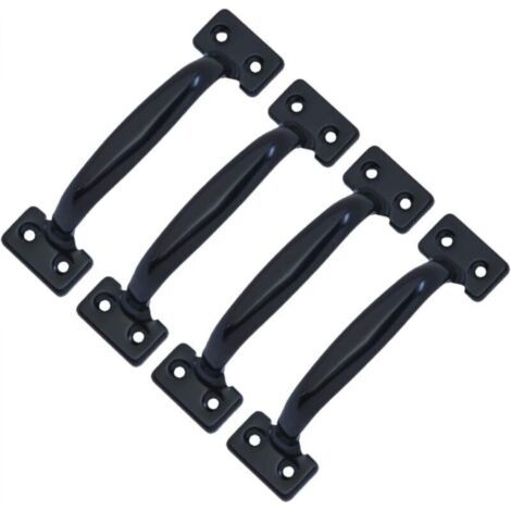 Lot de 4 poignées de porte de grange rétro pour armoires de cuisine, distance entre les trous : 82 mm, fer noir