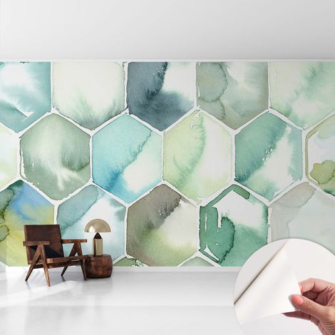 Papier peint autocollant adhésif avec imprimé motifs uniques apparence moderne Hexagones pastel 416x254 cm (1/5)