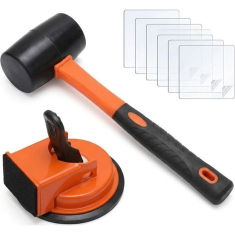 Outil de fixation des joints de plancher composite, équipé d'un maillet en caoutchouc et de 10 tampons réutilisables, ainsi que de ventouses de renfort. (1/4)