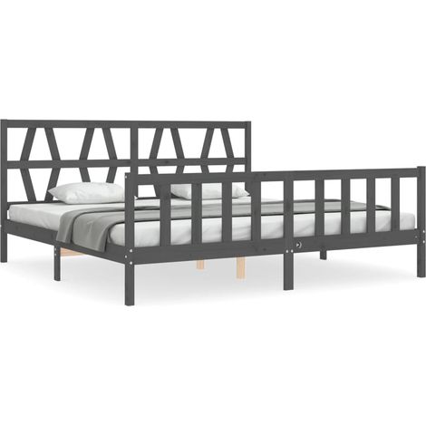 Maison Exclusive - Massivholzbett mit Kopfteil Grau 200x200 cm