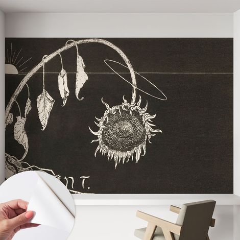 Papier peint autocollant adhésif décoratif avec motifs pour salon et chambre a motif Tournesol nostalgique 152x104 cm (1/5)