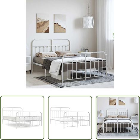 vidaXL Lit avec tête et pied -  Cadre de lit métal sans matelas et pied de lit blanc 135x190 cm (1/5)
