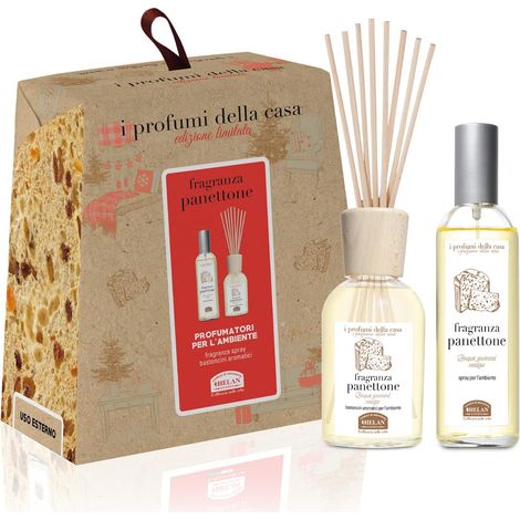 Helan, Panettone, Profumatore per Ambienti e Bastoncini per Diffusori 100 ml + Profumo Ambiente Spray 100 ml dalla Fragranza Panettone - Set Profumatori Ambiente per Idee Regalo Natale - Made in Italy (1/4)