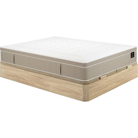 Set 180 x 200 cm rete letto contenitore naturale chiaro + materasso ibrido molle insacchettate 7 zone e gel memory foam sp.28cm - CIREVA di YSMÉE