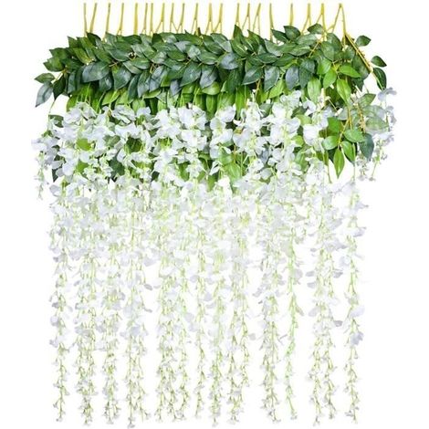Fleurs Artificielles - Wisteria - 12 pcs - Blanc - Décoration Maison Jardin Mariage Fête (1/4)