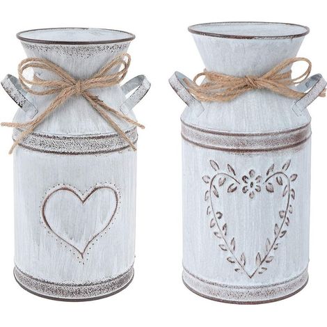 2 pièces vintage fleur vase coeur pot à lait fer pot de fleur minable décoratif pays style vase rustique fleur seau métal seau planteur décoratif vase cactus pot pour salon décoration de table (1/5)