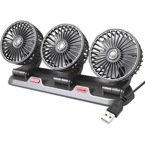 1 Ventilateur De Voiture 3 Têtes Rotation 360° Accessoire Climatisation Portable Pour SUV Camping-Car