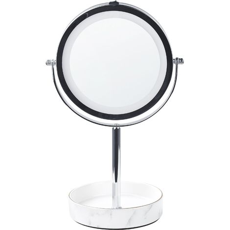 Beliani Makeup Mirror LED Silver Iron Round 1x/5x Magnification Double Metal, Gloss, 20 x 15 x 34 cm SAVOIE (1/5)