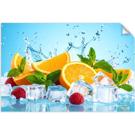 Selbstklebendes Poster – Wandsticker Orangen Früchte in Eis 60x40 cm