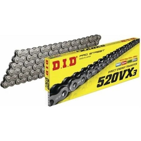 Cadena de transmisión DID 520VX3 de 108 eslabones, abierta con clip de anillo en X, Cross Quad M