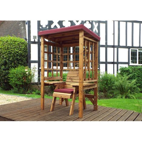 Wentworth Single Arbour - W120 x D92 x H194 cm - Fully Assembled - Burgundy Cushion and Sun Canopy Included