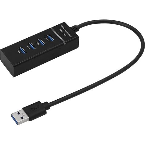 Hub USB 3.0 a 4 porte 5 Gbps - 30 cm, nero, con indicatore LED, compatibile con PC, Mac e laptop. (1/3)