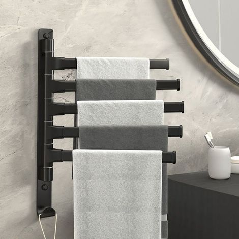 Toallero de baño multiposte negro, con estructura giratoria de aluminio (5 postes negros) (1/5)