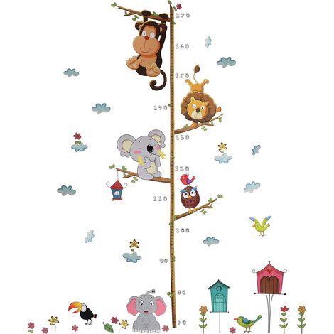 Sticker mural toise - Pour chambre d'enfant et chambre de bébé - Motif animaux de la jungle (1/5)
