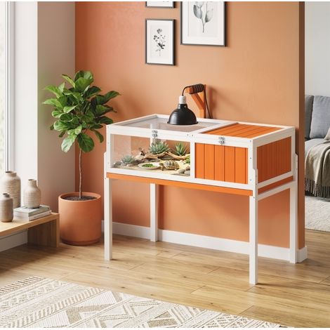 Holz-Schildkrötenhaus mit Fenster, Deckel und Trennwand, 104 x 53 x 82 cm, weiß-orange (1/2)