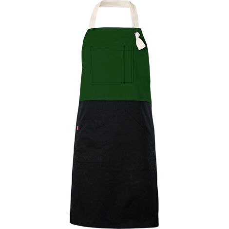Delantal con peto bicolor con cintas de espiga marfil - VERDE BOSQUE / Unica