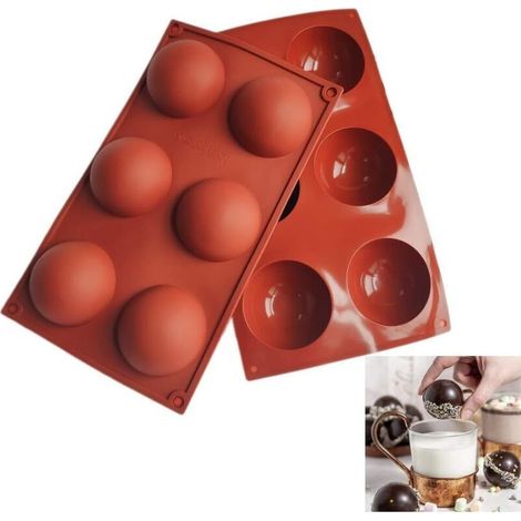 Moule À Chocolat - Silicone Alimentaire - 2 Pièces - 6 Cavités Demi-Sphériques - Diamètre 6,5 Cm - Pour Chocolat Gâteaux Gelée Savon - Lavable Au Lave-Vaisselle (1/4)