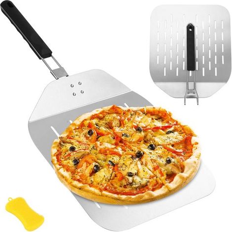 Pelle à pizza - acier inoxydable perforé - manche pliable - grande surface - four et grill - cuisson du pain - stable (1/5)
