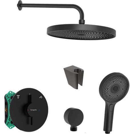 SANITINO - Brauseset mit Unterputz-Armatur hangrohe, inkl. Einbaukörper, kielle Zubehör, schwarz matt SANI21HKK400