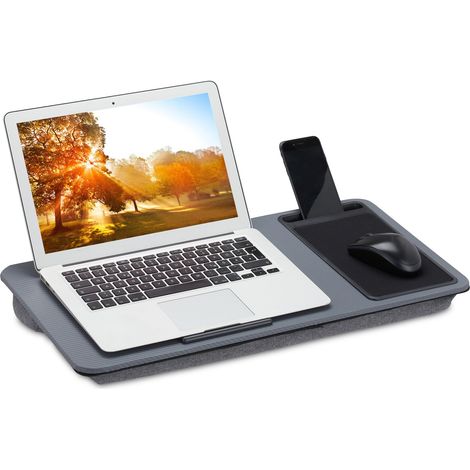 Relaxdays Laptop Tray, with Mouse Pad, WxD: 57.5 x 30 cm, Non-slip Strips, Carrying Handle, Comfortably Work from Home