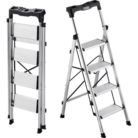 VEVOR Scaletta Pieghevole Salvaspazio con 4 Gradini con Ampio Pedale Antiscivolo e Impugnatura Comoda, Scala a Pioli Portatile in Alluminio con Capacita di 150 kg, Multiuso per Cucina, Casa (1/5)