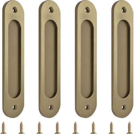 MOROBOR Lot de 4 poignées de coulissantes ovales encastrées, bronze, poignées en aluminium pour portes de placard avec vis de fixation pour portes coulissantes (180 mm) (1/5)