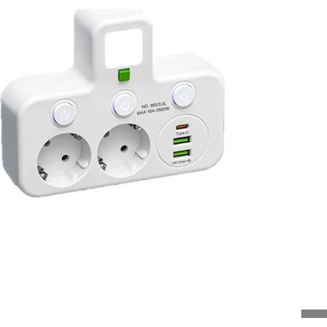 Multipresa da parete con 2 prese + porta USB Type-C – Mini luce notturna – Bianca – 2500W (1/3)