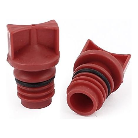 Lot de 2 bouchons d'huile pour compresseur d'air – Coque plastique rouge – Filetage mâle 18 mm – Dimensions 4 x 2,5 cm