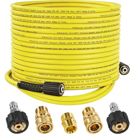 Tuyau de Nettoyeur Haute Pression 15 m x 1/4", Flexible avec Raccord M22 14 mm, pour Nettoyeurs à Essence et Électriques (1/5)
