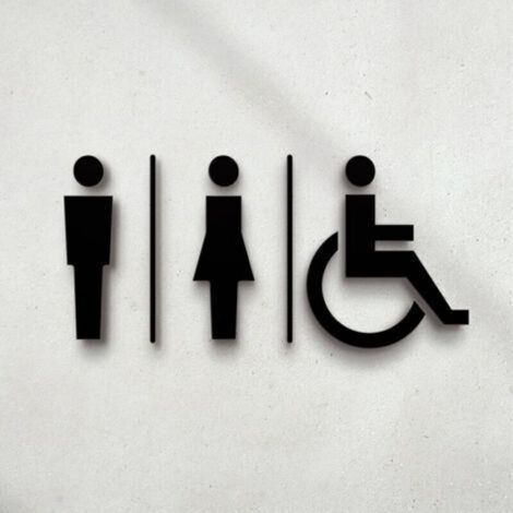 Plaque signalétique toilettes en relief noir 14x22.5cm – Acrylique haute qualité – Design moderne pour hommes, femmes et handicapés – Autocollants faciles à poser