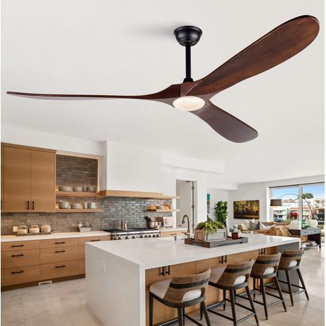 Ventilateur de plafond lumineux 70 pouces, 3 pales en bois, 3CCT, dimmable, télécommande, OKWISH (1/5)