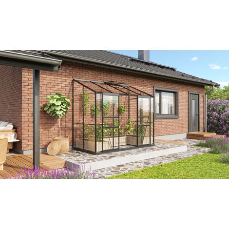 Vitavia Anlehn-Gewächshaus "Ida 3300", schwarz, 3,3 m², 3 mm ESG