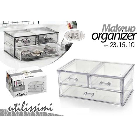 Organizer Bagno Makeup Portagioie Portatrucchi 2 + 1 Cassetti 23 x 15 x 10 cm (1/2)