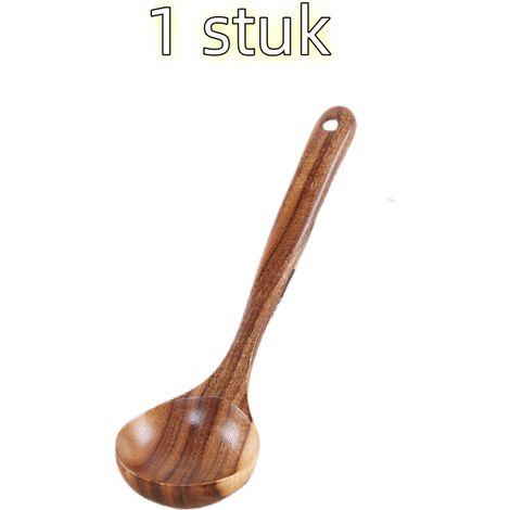 pièce - Cuillère - Louche à soupe - Cuillère de cuisine antiadhésive - Long manche - Bois - 27 cm x 7,5 cm - Couleur bois (1/5)